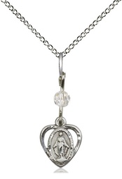 [5401CSS/18SS] Sterling Silver Miraculous Pendant with a Crystal bead on a 18 inch Sterling Silver Light Curb chain