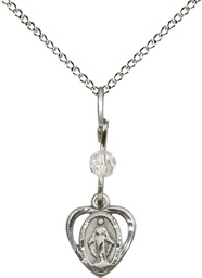 [5401CSS/18SS] Sterling Silver Miraculous Pendant with a Crystal bead on a 18 inch Sterling Silver Light Curb chain