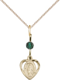 [5401EMGF/18GF] 14kt Gold Filled Miraculous Pendant with a Emerald bead on a 18 inch Gold Filled Light Curb chain