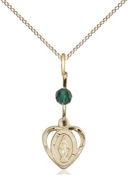 [5401EMGF/18GF] 14kt Gold Filled Miraculous Pendant with a Emerald bead on a 18 inch Gold Filled Light Curb chain
