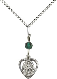 [5401EMSS/18SS] Sterling Silver Miraculous Pendant with a Emerald bead on a 18 inch Sterling Silver Light Curb chain