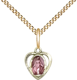 [5401EPGF/18G] 14kt Gold Filled Miraculous Heart w/Epoxy Pendant on a 18 inch Gold Plate Light Curb chain