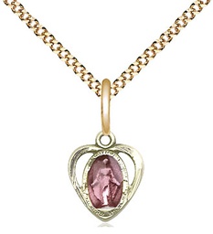 [5401EPGF/18G] 14kt Gold Filled Miraculous Heart w/Epoxy Pendant on a 18 inch Gold Plate Light Curb chain