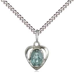 [5401ESS/18S] Sterling Silver Miraculous Heart w/Epoxy Pendant on a 18 inch Light Rhodium Light Curb chain