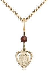 [5401GTGF/18G] 14kt Gold Filled Miraculous Pendant with a Garnet bead on a 18 inch Gold Plate Light Curb chain