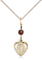 [5401GTGF/18GF] 14kt Gold Filled Miraculous Pendant with a Garnet bead on a 18 inch Gold Filled Light Curb chain