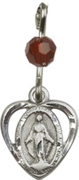[5401GTSS] Sterling Silver Miraculous Medal with a Garnet bead