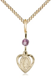 [5401LAMGF/18G] 14kt Gold Filled Miraculous Pendant with a Light Amethyst bead on a 18 inch Gold Plate Light Curb chain