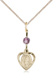 [5401LAMGF/18GF] 14kt Gold Filled Miraculous Pendant with a Light Amethyst bead on a 18 inch Gold Filled Light Curb chain