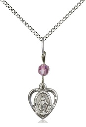 [5401LAMSS/18SS] Sterling Silver Miraculous Pendant with a Light Amethyst bead on a 18 inch Sterling Silver Light Curb chain