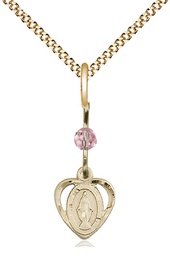 [5401LROGF/18G] 14kt Gold Filled Miraculous Pendant with a Light Rose bead on a 18 inch Gold Plate Light Curb chain