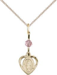[5401LROGF/18GF] 14kt Gold Filled Miraculous Pendant with a Light Rose bead on a 18 inch Gold Filled Light Curb chain
