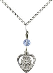 [5401LSASS/18SS] Sterling Silver Miraculous Pendant with a Light Sapphire bead on a 18 inch Sterling Silver Light Curb chain