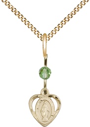[5401PDGF/18G] 14kt Gold Filled Miraculous Pendant with a Peridot bead on a 18 inch Gold Plate Light Curb chain