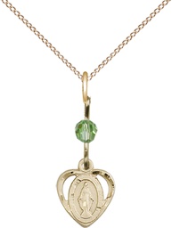 [5401PDGF/18GF] 14kt Gold Filled Miraculous Pendant with a Peridot bead on a 18 inch Gold Filled Light Curb chain