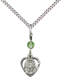 [5401PDSS/18S] Sterling Silver Miraculous Pendant with a Peridot bead on a 18 inch Light Rhodium Light Curb chain