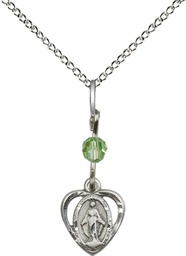 [5401PDSS/18SS] Sterling Silver Miraculous Pendant with a Peridot bead on a 18 inch Sterling Silver Light Curb chain