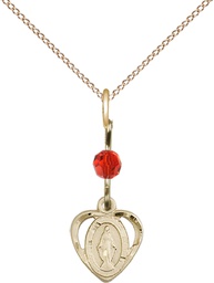 [5401RBGF/18GF] 14kt Gold Filled Miraculous Pendant with a Ruby bead on a 18 inch Gold Filled Light Curb chain