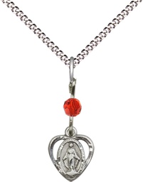 [5401RBSS/18S] Sterling Silver Miraculous Pendant with a LSI bead on a 18 inch Light Rhodium Light Curb chain