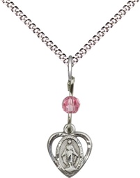 [5401ROSS/18S] Sterling Silver Miraculous Pendant with a Rose bead on a 18 inch Light Rhodium Light Curb chain