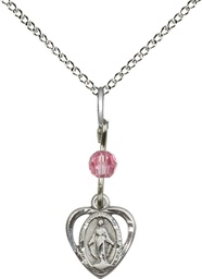 [5401ROSS/18SS] Sterling Silver Miraculous Pendant with a Rose bead on a 18 inch Sterling Silver Light Curb chain