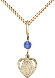 [5401SAGF/18G] 14kt Gold Filled Miraculous Pendant with a Sapphire bead on a 18 inch Gold Plate Light Curb chain