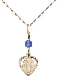 [5401SAGF/18GF] 14kt Gold Filled Miraculous Pendant with a Sapphire bead on a 18 inch Gold Filled Light Curb chain