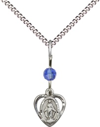 [5401SASS/18S] Sterling Silver Miraculous Pendant with a Sapphire bead on a 18 inch Light Rhodium Light Curb chain