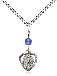 [5401SASS/18S] Sterling Silver Miraculous Pendant with a Sapphire bead on a 18 inch Light Rhodium Light Curb chain