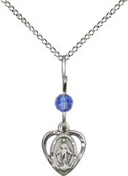 [5401SASS/18SS] Sterling Silver Miraculous Pendant with a Sapphire bead on a 18 inch Sterling Silver Light Curb chain