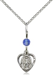 [5401SASS/18SS] Sterling Silver Miraculous Pendant with a Sapphire bead on a 18 inch Sterling Silver Light Curb chain