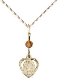 [5401TPGF/18GF] 14kt Gold Filled Miraculous Pendant with a Topaz bead on a 18 inch Gold Filled Light Curb chain
