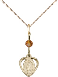 [5401TPGF/18GF] 14kt Gold Filled Miraculous Pendant with a Topaz bead on a 18 inch Gold Filled Light Curb chain