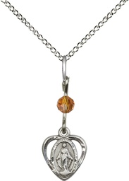 [5401TPSS/18SS] Sterling Silver Miraculous Pendant with a Topaz bead on a 18 inch Sterling Silver Light Curb chain