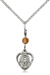 [5401TPSS/18SS] Sterling Silver Miraculous Pendant with a Topaz bead on a 18 inch Sterling Silver Light Curb chain