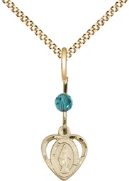 [5401ZCGF/18G] 14kt Gold Filled Miraculous Pendant with a Zircon bead on a 18 inch Gold Plate Light Curb chain