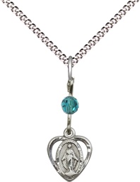 [5401ZCSS/18S] Sterling Silver Miraculous Pendant with a Zircon bead on a 18 inch Light Rhodium Light Curb chain