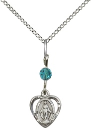 [5401ZCSS/18SS] Sterling Silver Miraculous Pendant with a Zircon bead on a 18 inch Sterling Silver Light Curb chain