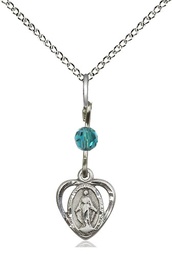 [5401ZCSS/18SS] Sterling Silver Miraculous Pendant with a Zircon bead on a 18 inch Sterling Silver Light Curb chain