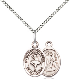 [9712SS/18SS] Sterling Silver Guardian Angel Dance Pendant on a 18 inch Sterling Silver Light Curb chain