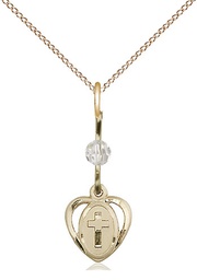 [5411CGF/18GF] 14kt Gold Filled Heart Cross Pendant with a Crystal bead on a 18 inch Gold Filled Light Curb chain