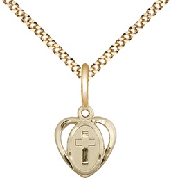 [5411GF/18G] 14kt Gold Filled Heart Cross Pendant on a 18 inch Gold Plate Light Curb chain