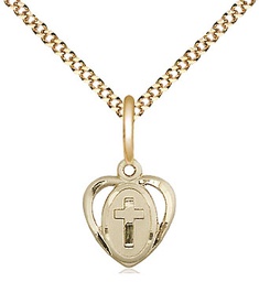 [5411GF/18G] 14kt Gold Filled Heart Cross Pendant on a 18 inch Gold Plate Light Curb chain