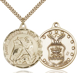 [0201GF1/24G] 14kt Gold Filled Saint Michael Air Force Pendant on a 24 inch Gold Plate Heavy Curb chain