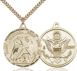 [0201GF2/24G] 14kt Gold Filled Saint Michael Army Pendant on a 24 inch Gold Plate Heavy Curb chain