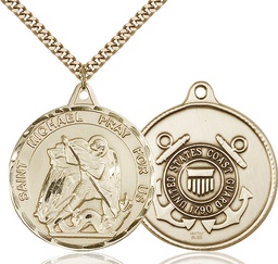 [0201GF3/24G] 14kt Gold Filled Saint Michael Coast Guard Pendant on a 24 inch Gold Plate Heavy Curb chain