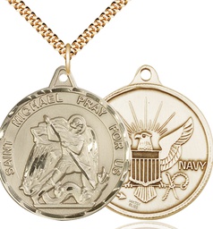 [0201GF6/24G] 14kt Gold Filled Saint Michael Navy Pendant on a 24 inch Gold Plate Heavy Curb chain