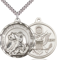 [0201SS2/24S] Sterling Silver Saint Michael Army Pendant on a 24 inch Light Rhodium Heavy Curb chain