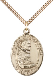 [7125GF/24GF] 14kt Gold Filled Saint Pio of Pietrelcina Pendant on a 24 inch Gold Filled Heavy Curb chain