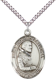 [7125SS/24SS] Sterling Silver Saint Pio of Pietrelcina Pendant on a 24 inch Sterling Silver Heavy Curb chain